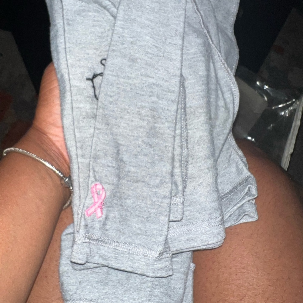 Gray Long Sleeve Tee with Pink Ribbon